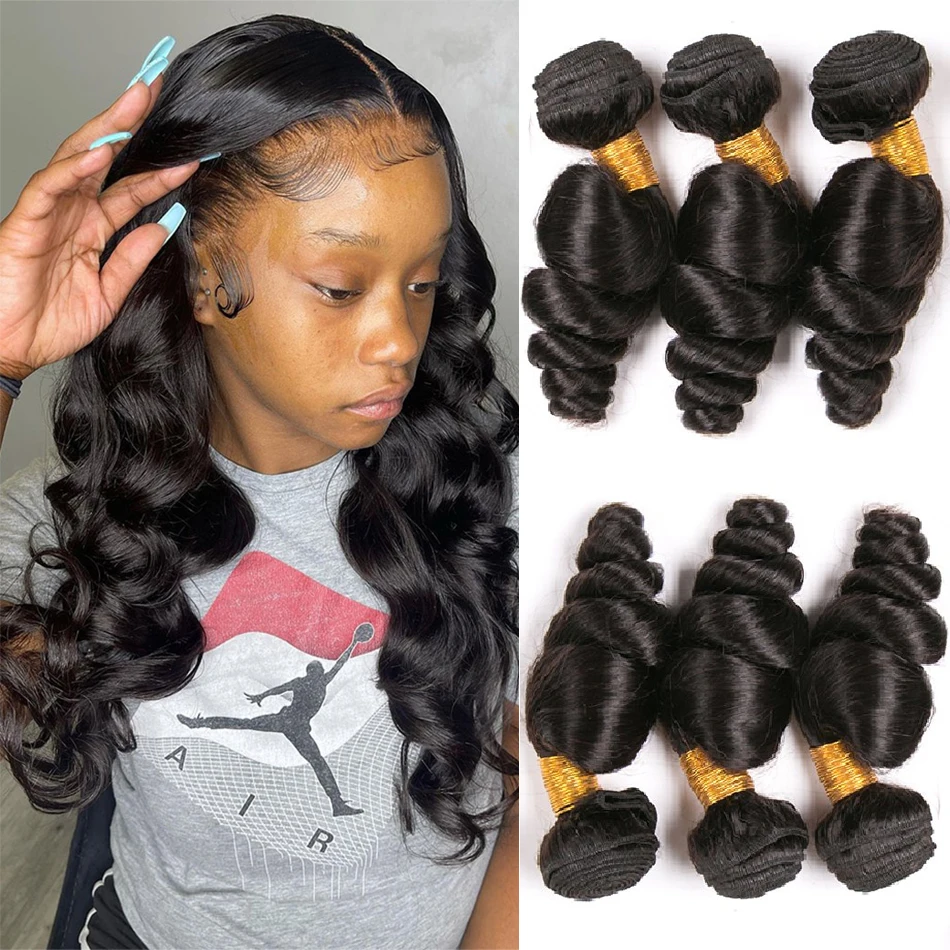 Loose Wave Hair 3 Bundles Deal Raw Malaysian Hair Weaving Wavy 100% Human Hair Weave Extensions For Women Natural Black On Sale