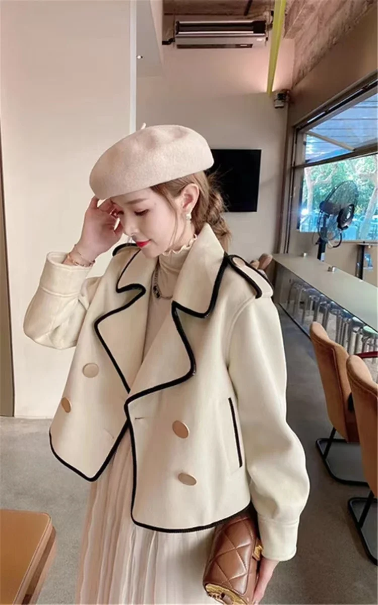 Lnsozkdg 2024 Autumn/winter Double-faced High-end Elegant Contrasting Color Jacket Women Mink Velvet Stylish European Small Coat