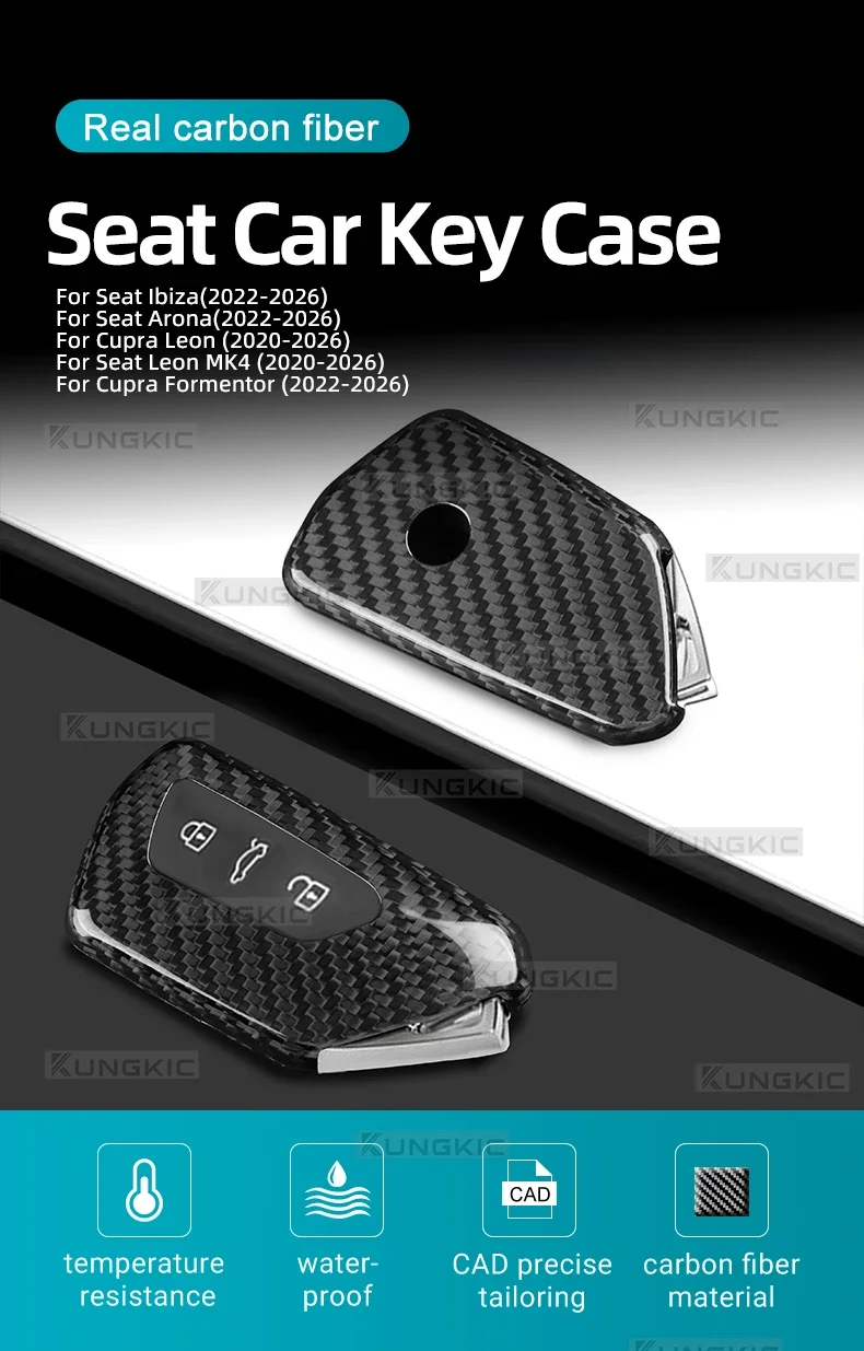 Für Cupra Formentor 2020 2021 2022 2023 2024 2025 2026 SEAT Ibiza/Arona/Leon MK4/Cupra Leon Hartschalen-Schlüsselabdeckung aus Kohlefaser – Detail 2