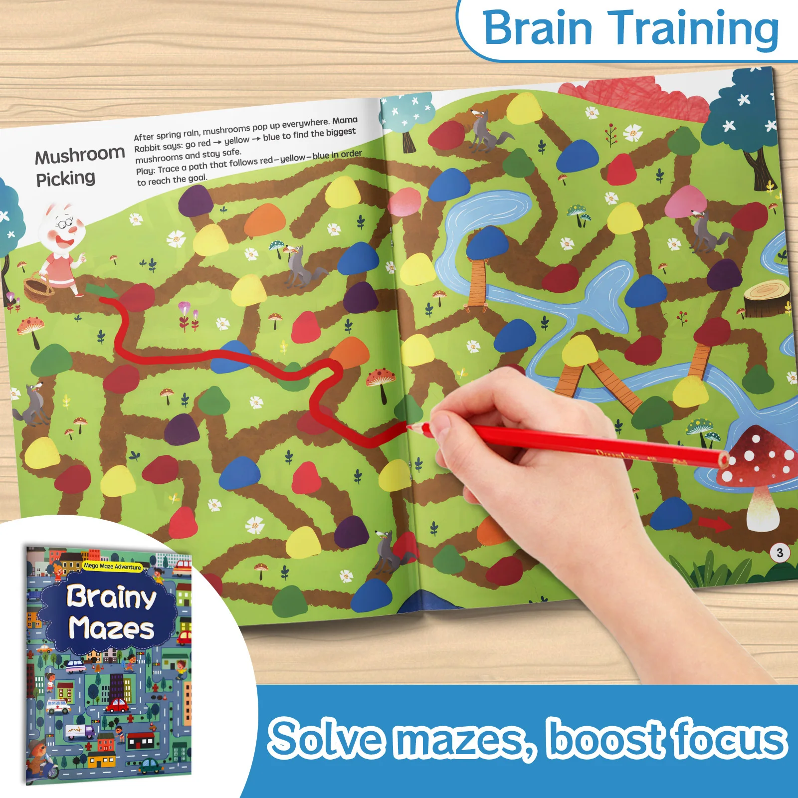 Brain Training Maze Book for Kids Puzzle Workbook with Challenging Routes Logic Games and Observation Tasks Boost Thinking Focus
