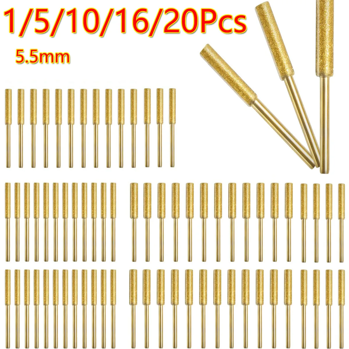 

1/5/10/16/20Pcs 5.5mm Diamond Chainsaw Sharpener Coated Burr Grinder Chain Saw Grinding For Metal Jade Wood Head Polishing Tools
