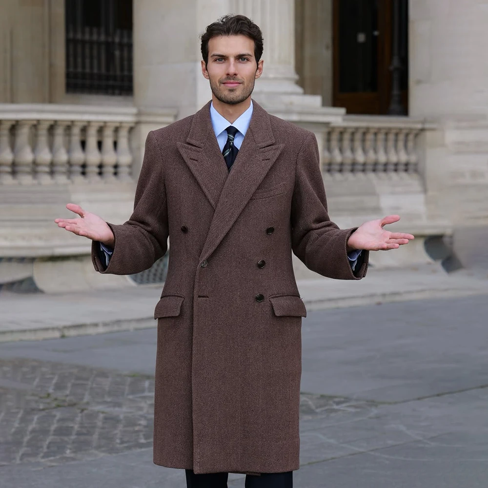 

Мужские костюмы на заказ, твидовые двубортные повседневные комплекты с пиковыми лацканами, куртка и брюки, элегантная офисная мужская одежда, наряды