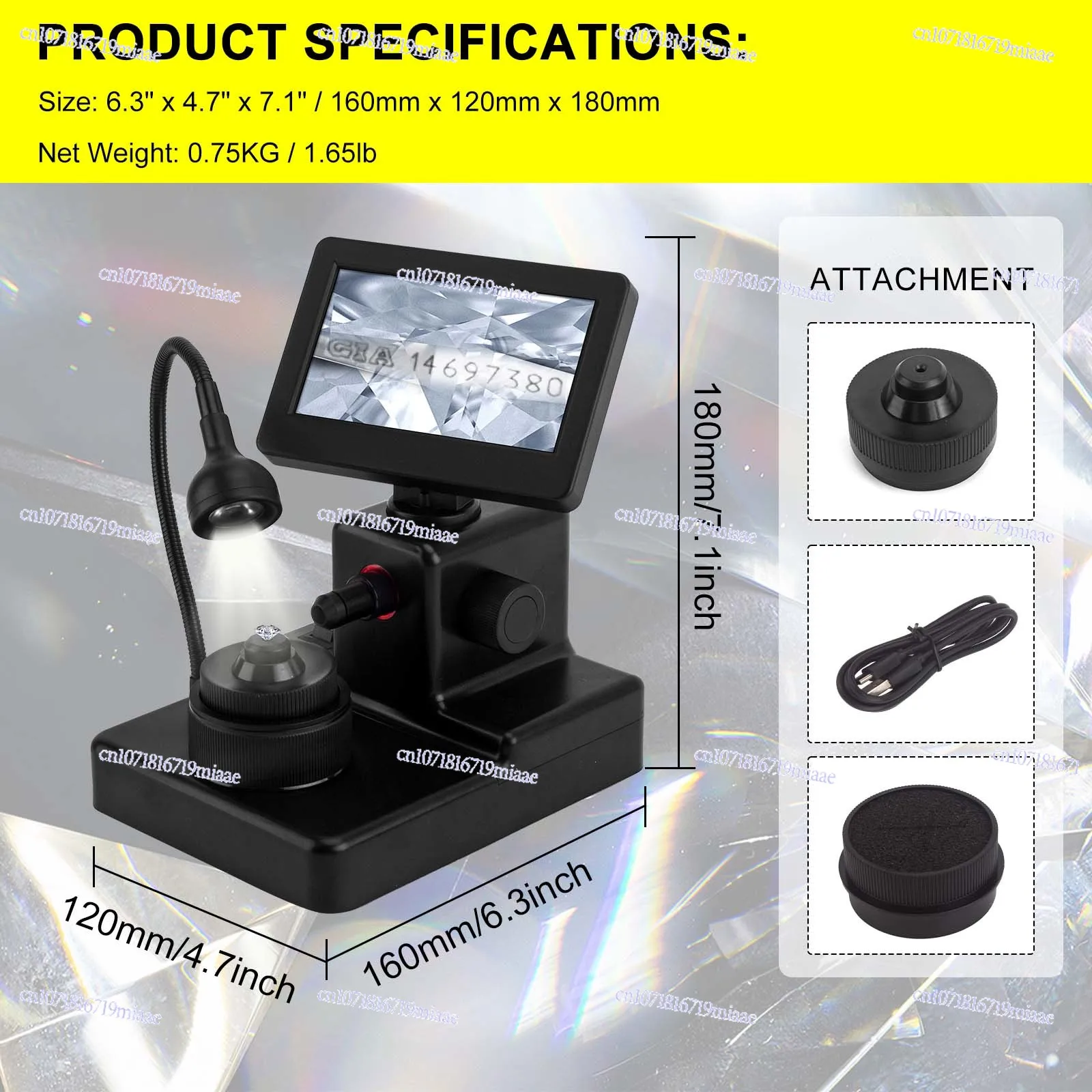 Professional 50X-1000X Electronic Digital Diamond Belt Code Viewer Waist Mirror 4.3 Screen Light Emitting Diode Jewelry