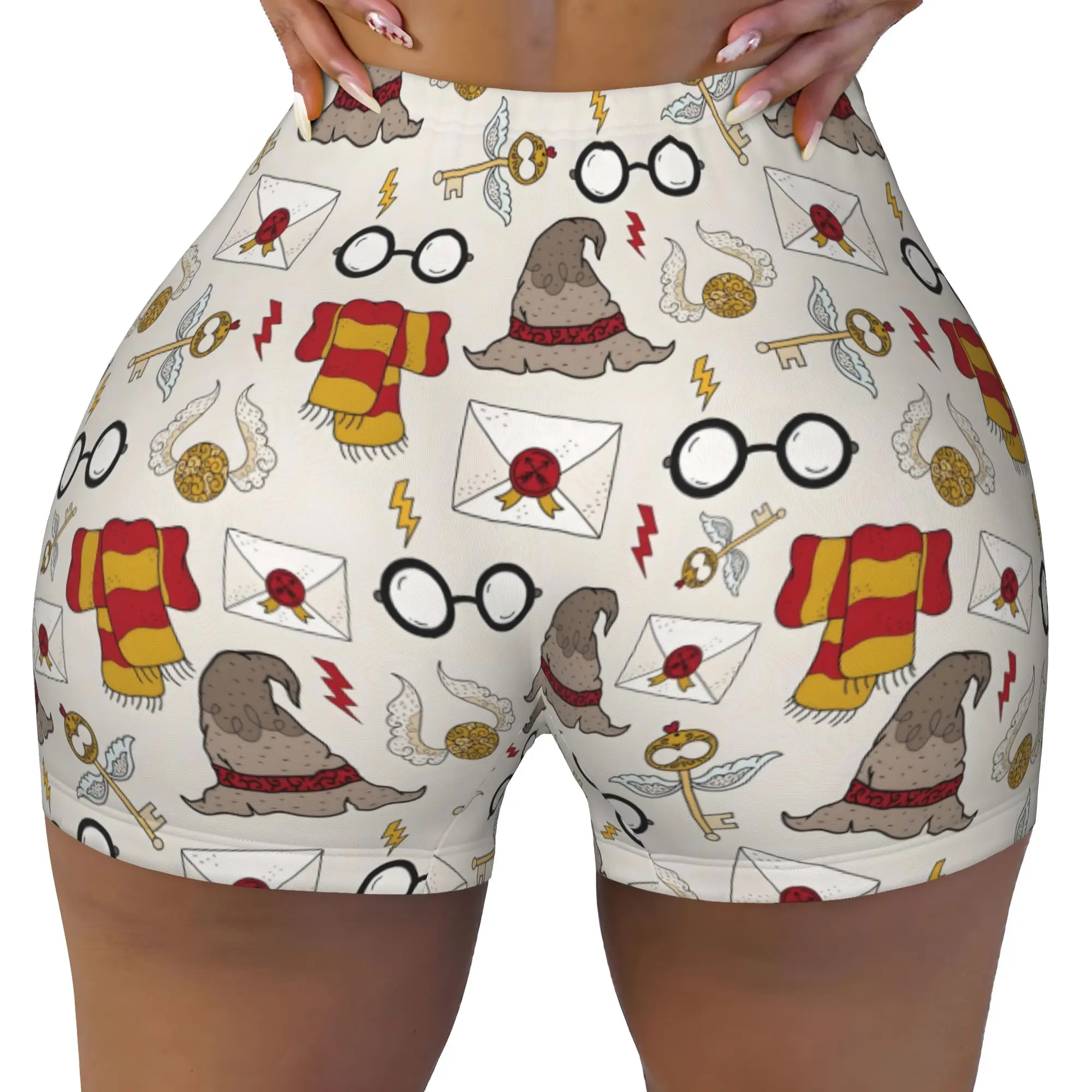 Custom H-Harryed Cartoon Workout Shorts Women's Halloween Witchcraft Gym Volleyball Biker Yoga Shorts