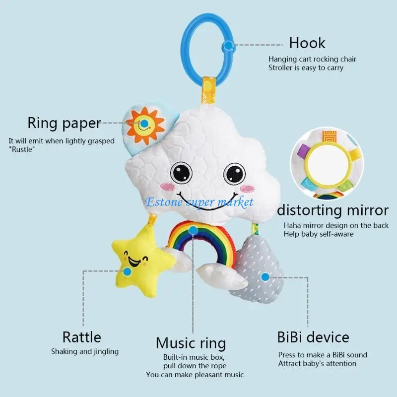 090B Dễ Thương Hình Đám Mây Lục Lạc Xe Đẩy Phụ Kiện Đồ Chơi Giáo Dục Sớm Giường Xung Quanh Đồ PE Làm