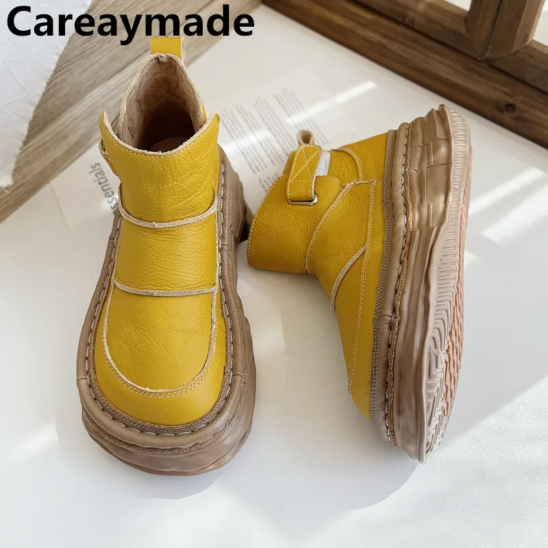 

Careaymade-Genuine Leather wider toe Women's Boots Handcrafted Short Boots for Fall,Comfortable Casual Forest Girl Footwear