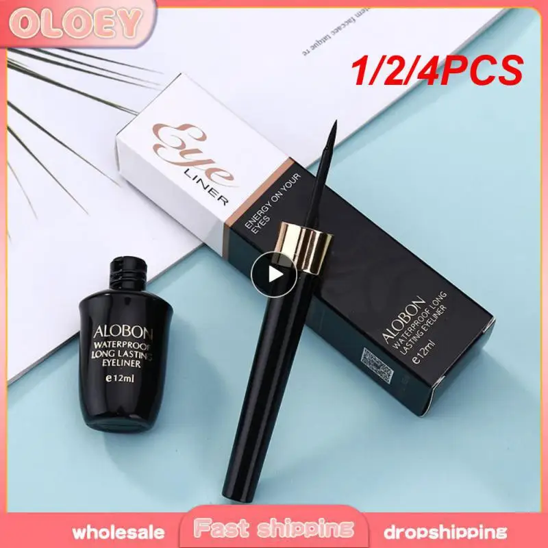 /4pcs Alobon flüssiger schwarzer Eyeliner Bleistift schnell wasserdicht Make-up schillernden Eyeliner Stift langlebige Frauen Auge Kosmetik