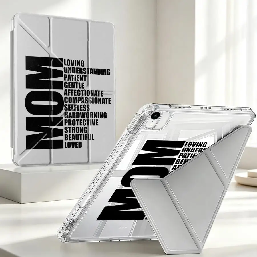 With Pen Slot Cover Tablet Case For iPad 12th Pro 13 2025 2026 9th 11th Mini 7 6 5 Air 8 M2 M3 3 10th Gen Letter Mom Design