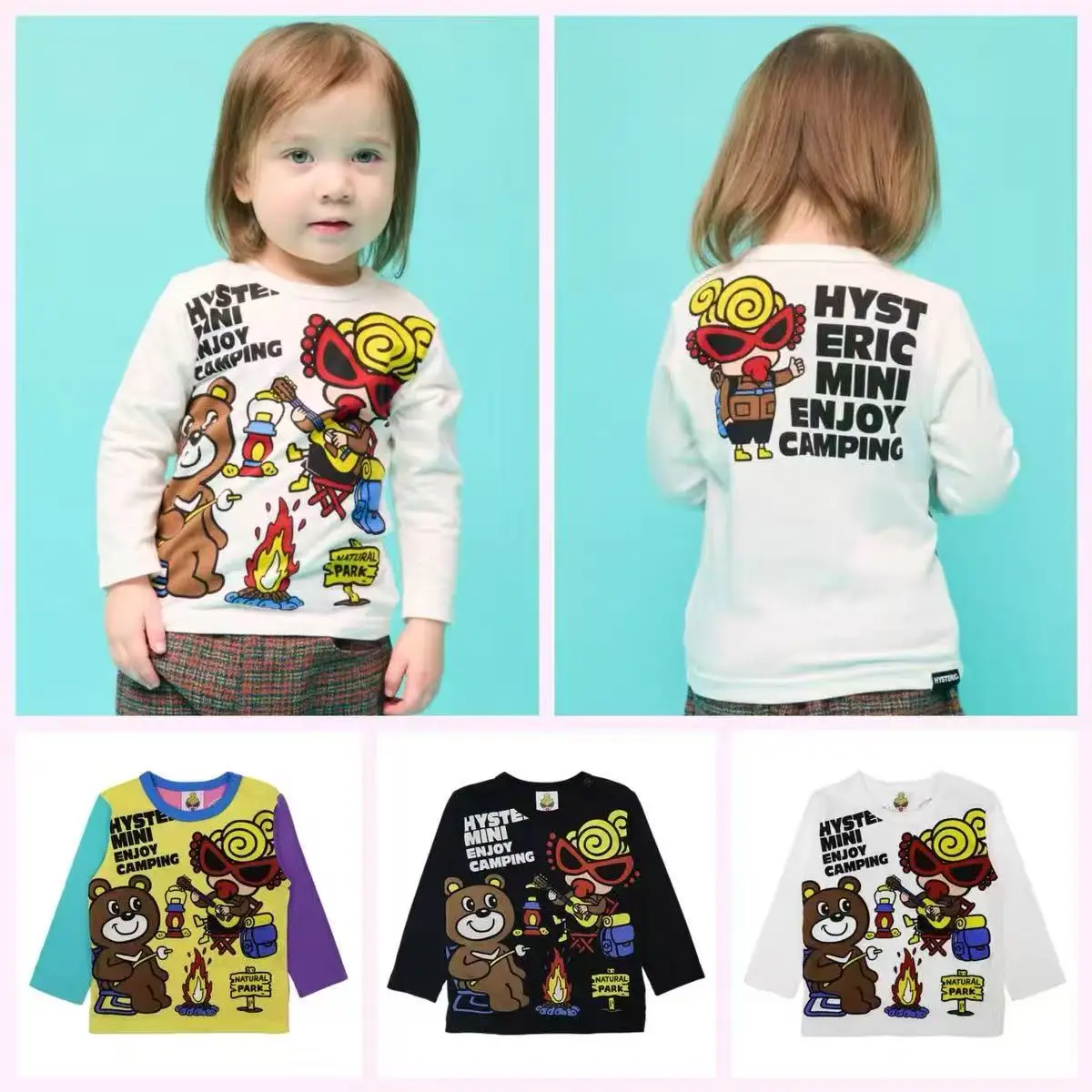 

Черная футболка Super 2025 из чистого хлопка с длинными рукавами для мальчиков и девочек на весну и осень с рисунком медведя для кемпинга