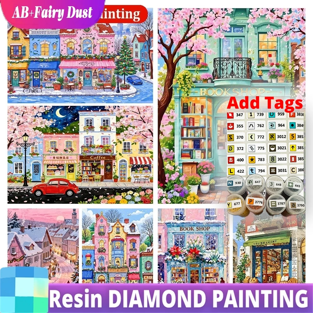 Resin Fairy Dust AB Cartoon Tale World Colorful Castle Town Scenery Diamond Painting DIY Mosaic Embroidery Art Home Decor New