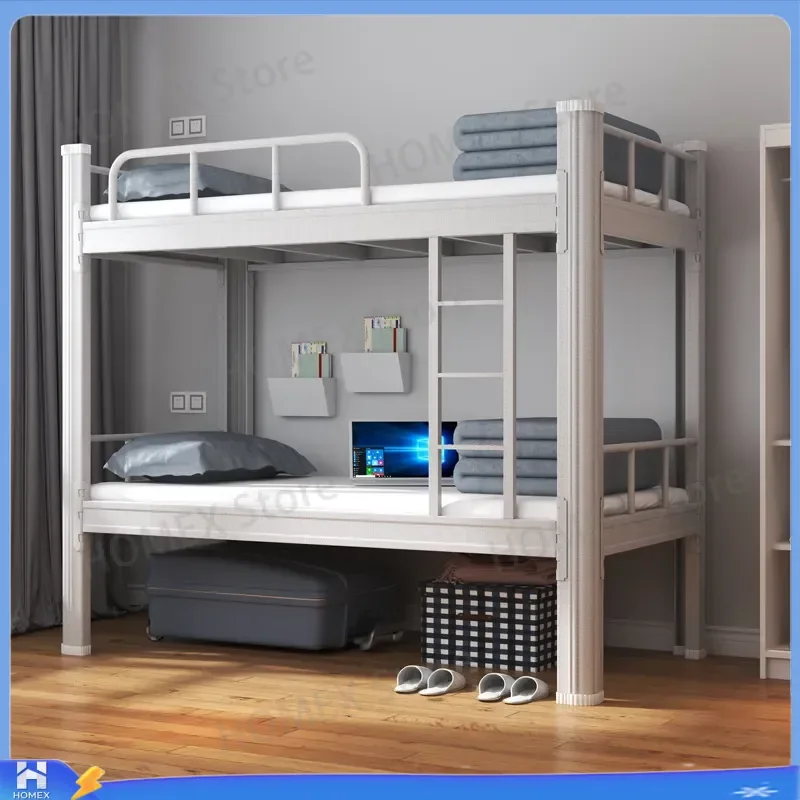 Double Bunk Bed Metal Frame Heavy Duty Iron Loft Bed for Adults Kids Dormitory Student Hostel Staff Housing Space Saving