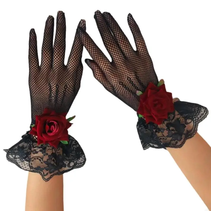 

270D Women's Wedding Bridal Gloves Halloween Cosplay Gloves Short Lace Glove