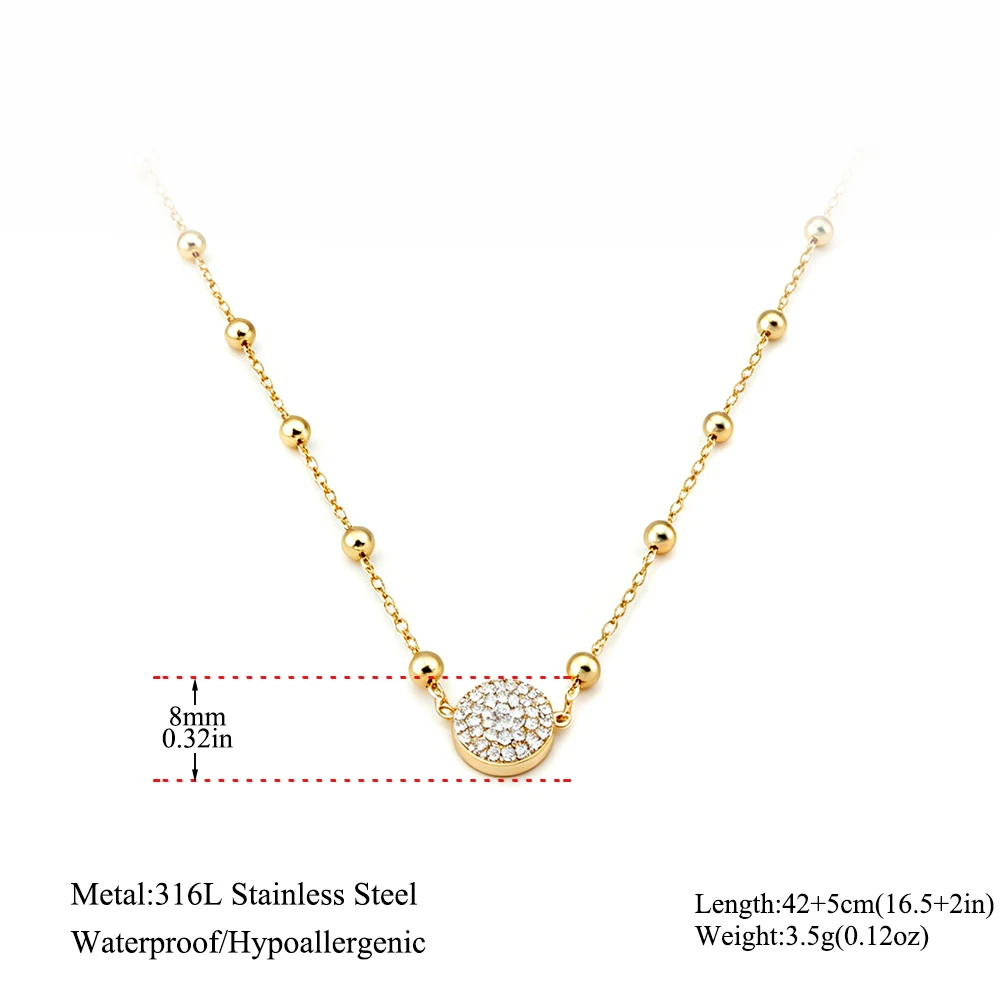 JeeMango Runde CZ-Anhänger-Halskette, Armband für Damen, weißer Zirkonia, Edelstahl, schlichter Luxus-Hochzeitsschmuck B26031 – Detail 7