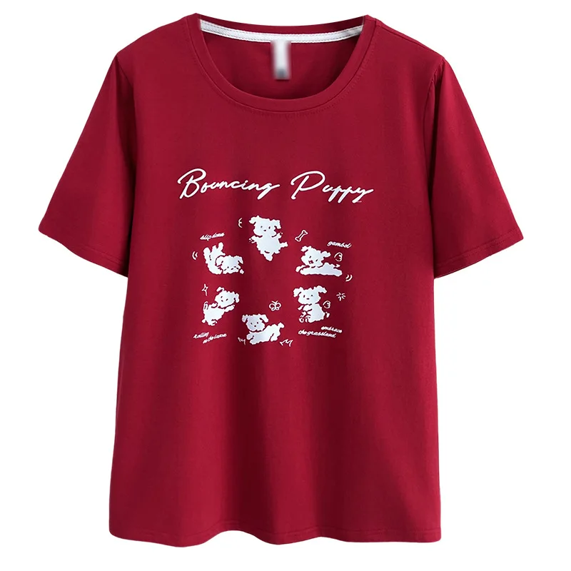 

100 кг, новый летний топ, повседневная женская футболка с короткими рукавами и принтом собаки, большие размеры, 6249