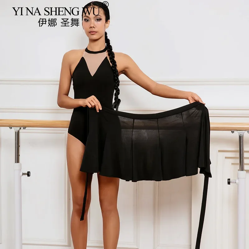 

Женская цельная юбка для латинских танцев на шнуровке, одежда для современных танцев для взрослых, ча-ча-румба, черно-белая юбка для тренировок по танцам