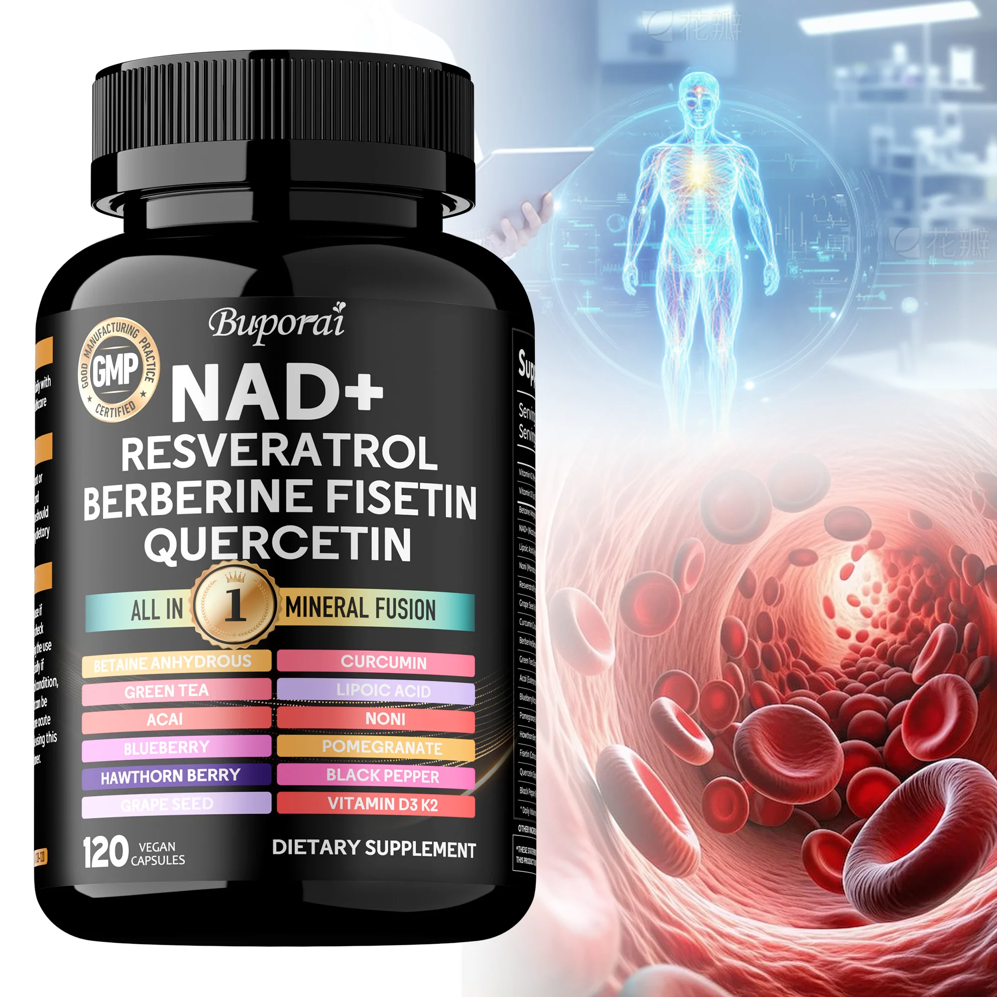 

NAD+ Resveratrol Berberine — способствует здоровью сердечно-сосудистой системы, улучшает выносливость, сотовое здоровье, здоровое старение, дополнительное питание
