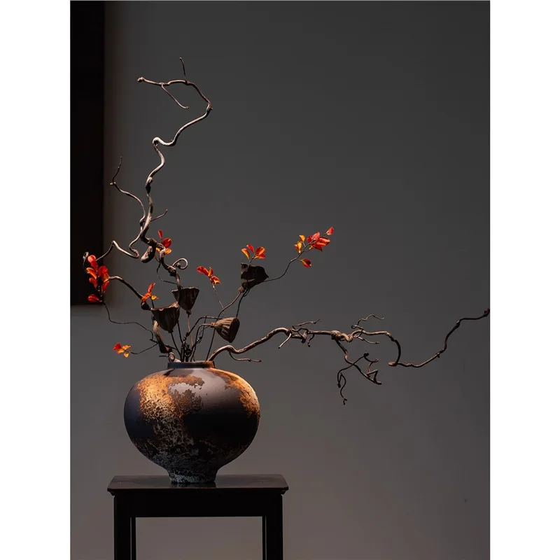 Wabi Sansan retro rough ceramic desktop vase living room new Chinese entrance zen ornament