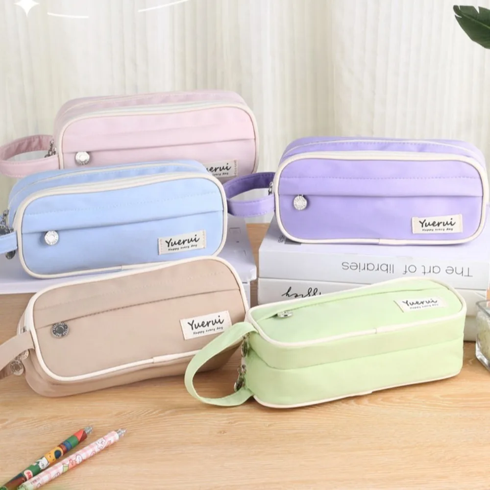 3-layer Macaron Pencil Case Double Zipper Large Capacity Portable Pen Case Waterproof Pencil Pouch Stationery Storage Bag