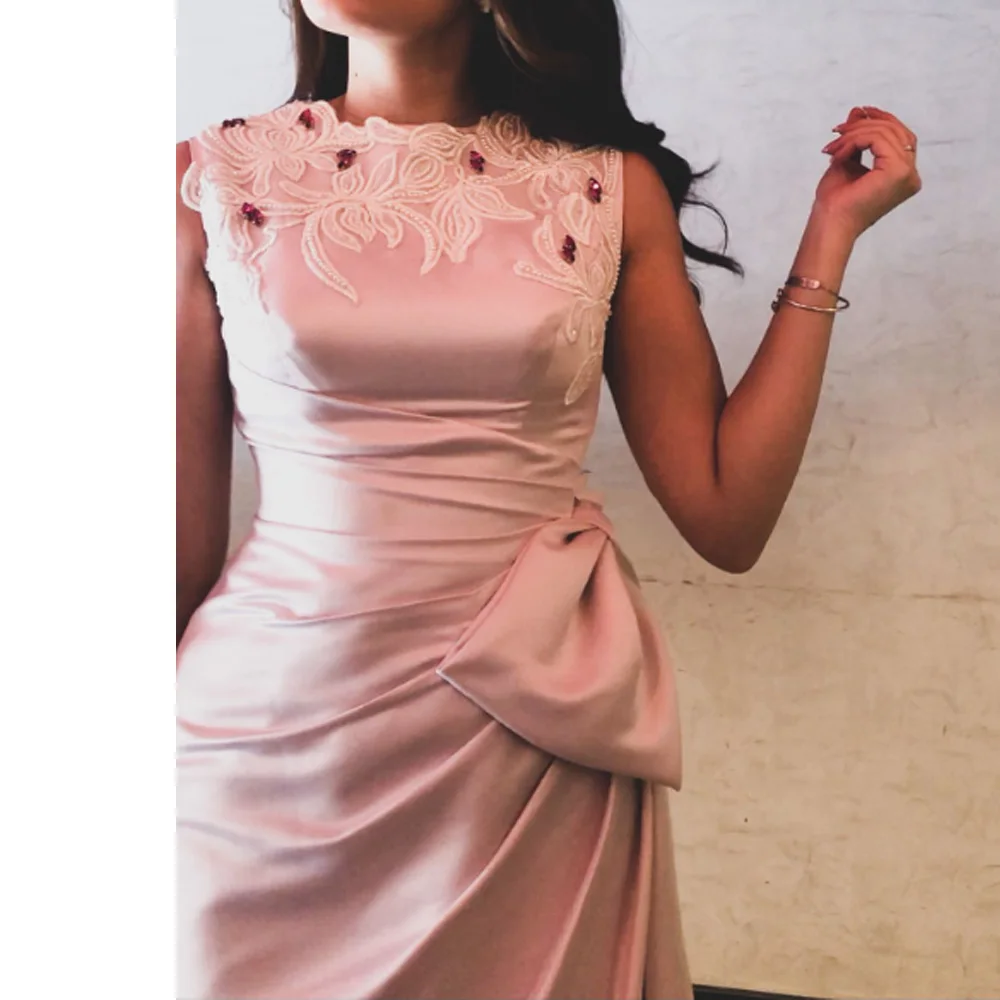 تخصيص خمر بلا أكمام الحلو الوردي فستان الحفلة الراقصة مع القوس يزين الخرز كشكش مناسبة رسمية مساء حزب العباءات #4