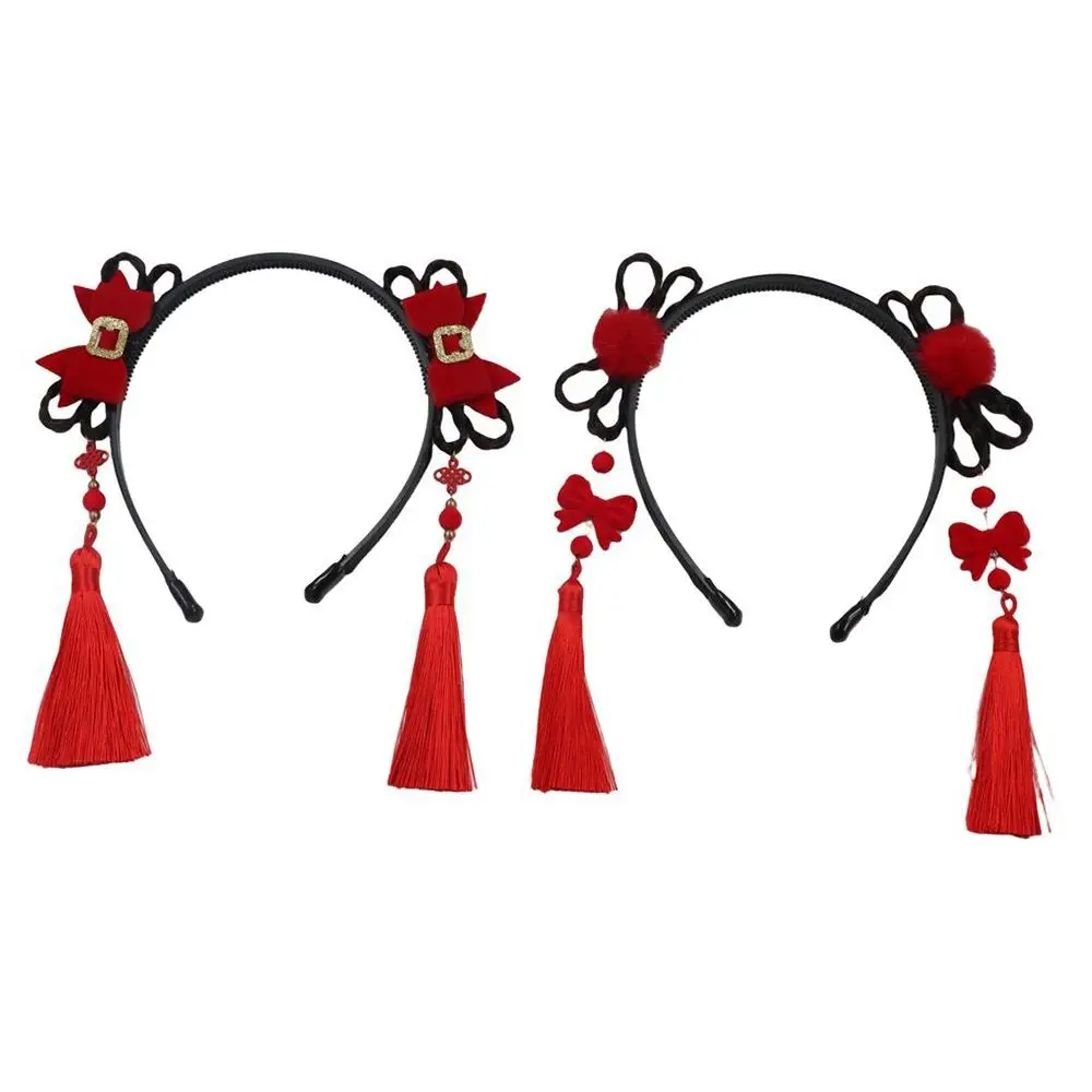 

Flower Children Wig Headband Braid Hair Tassel Chinese New Year Headwear Tang Suit Hair Hoop Baby Headwear Red Bow Hairband Baby
