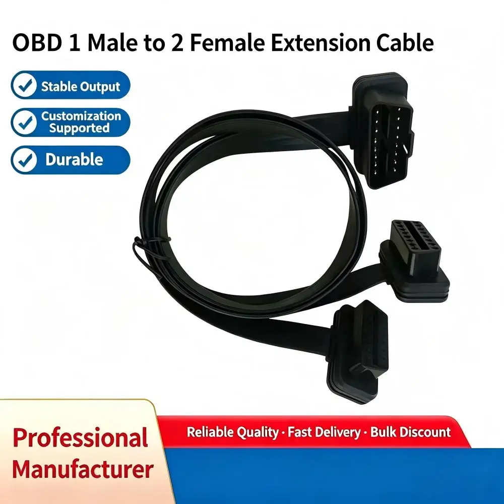 

30CM OBDII Extension Dual Connector Y Splitter OBD2 16PIN Male to Female Connection Flat+Thin as Noodle ELM327