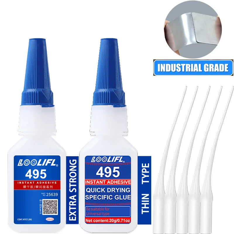 1-5 Stück, LOOLIFL, 20 g verbesserte Version 495, Superkleber, Industriekraft, starker Metallkleber, transparent, stabil,
