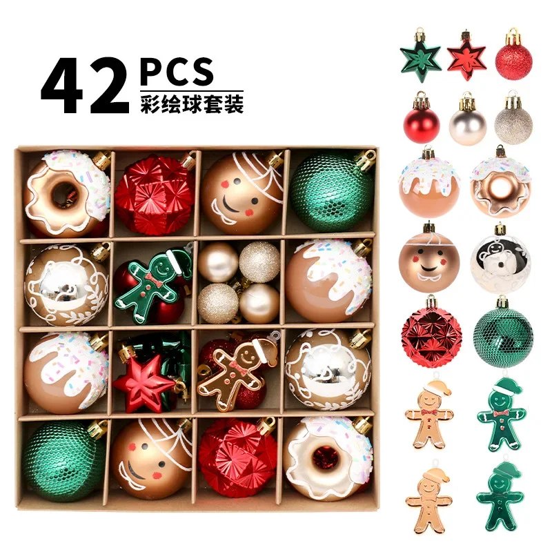 42pcs/set Christmas Ball Festive Decoration Box Red Green Gold Boutique Electroplated Painted Ball Christmas Tree Pendant Gift