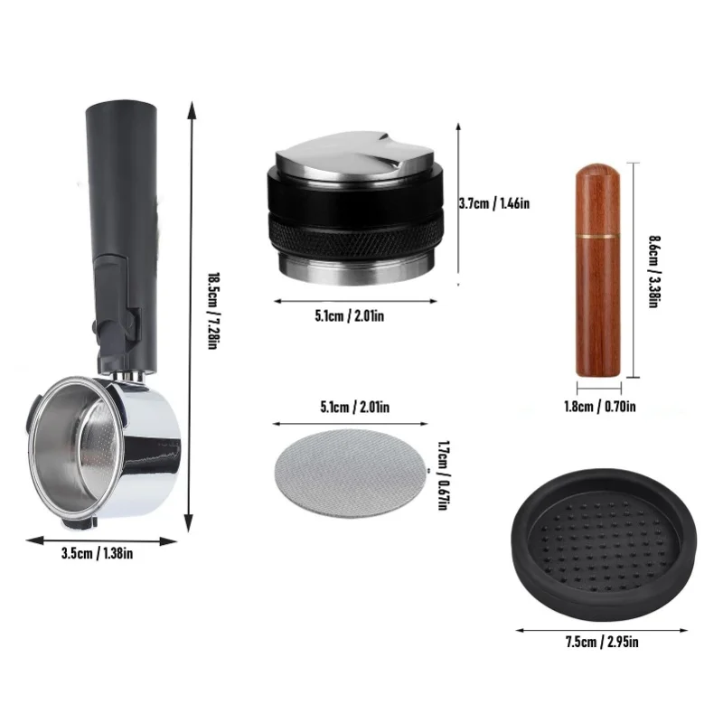 Coffee Machine Accessories Set With Portafilter Coffee Distributor Tamper Stirrer Tamper Mat Puck Screen