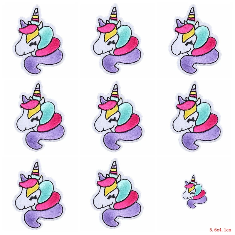 10pcs/Lot Cartoon Unicorn Patches For Clothing Cute Animal Stripes Embroidered Patches On Clothes Fashionable Badges On Jacket