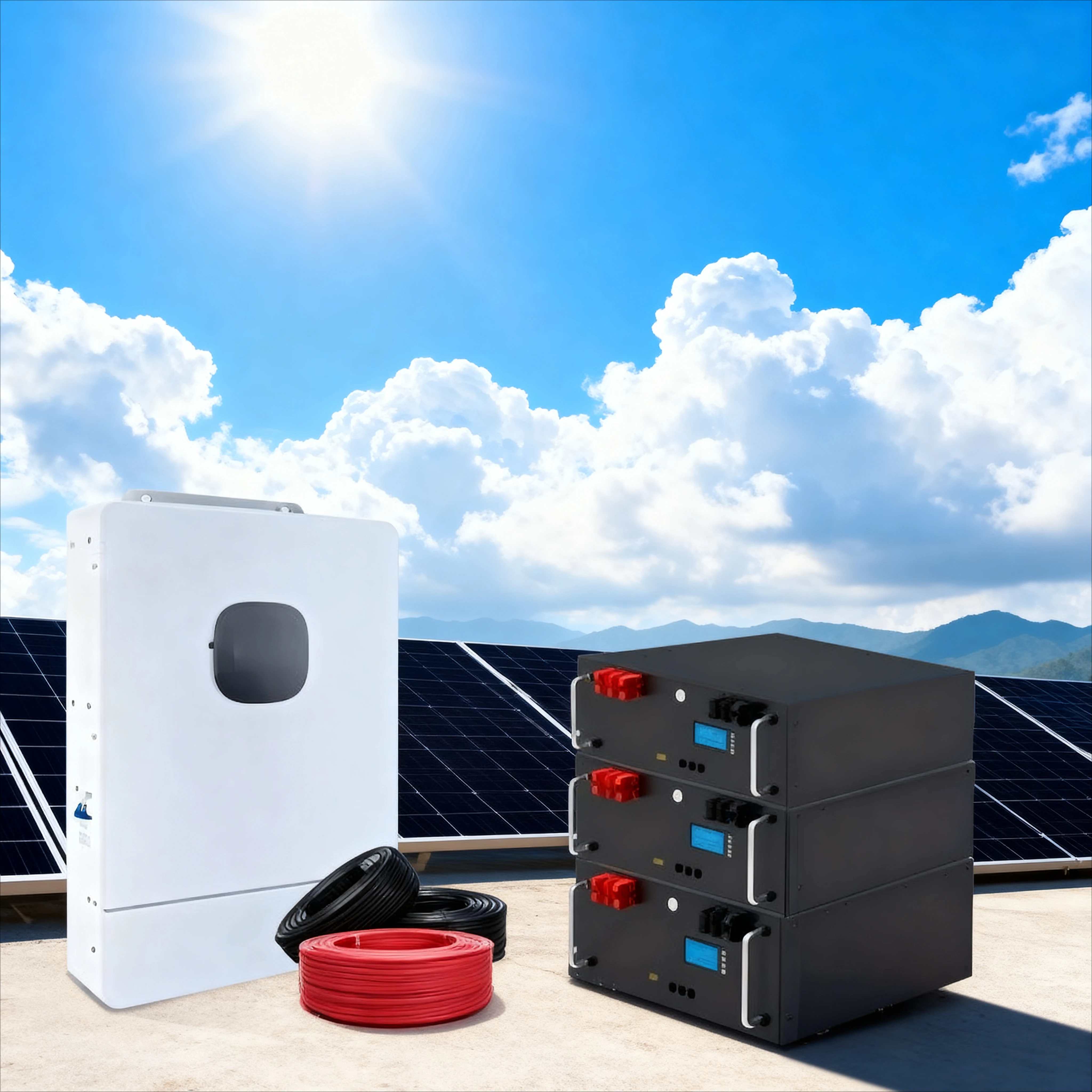 Hybrid Solar System with  Batteries Bank 6KW/10KW/15KW Load Power Options