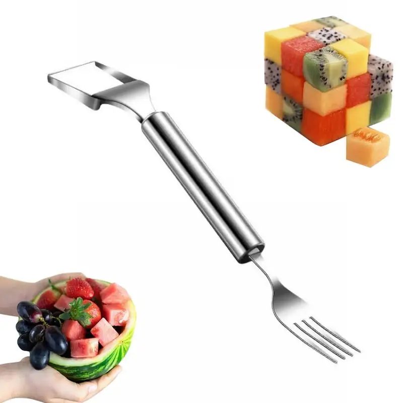 Watermelon Fork Slicer Cutter 2-in-1 Stainless Steel Fruit Fork And Cutter Portable Watermelon Slicer Cutter Tool For Summer