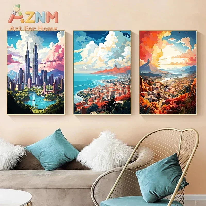 Modern Digital Famous Cities Posters Landscapes HD Pictures Wall Art Canvas Paintings And Prints For Living Room Home Decor ﻿