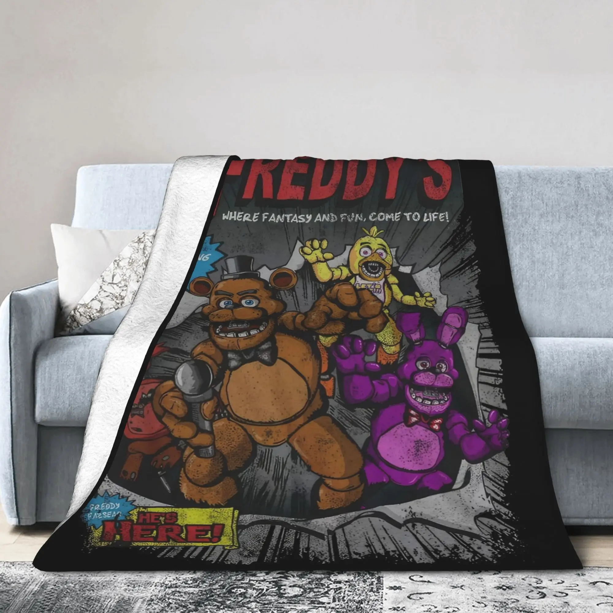 Five Nights Game Comic Blankets Flannel All Season  Breathable Lightweight Throw Blanket for Home Bedroom Rug Piece