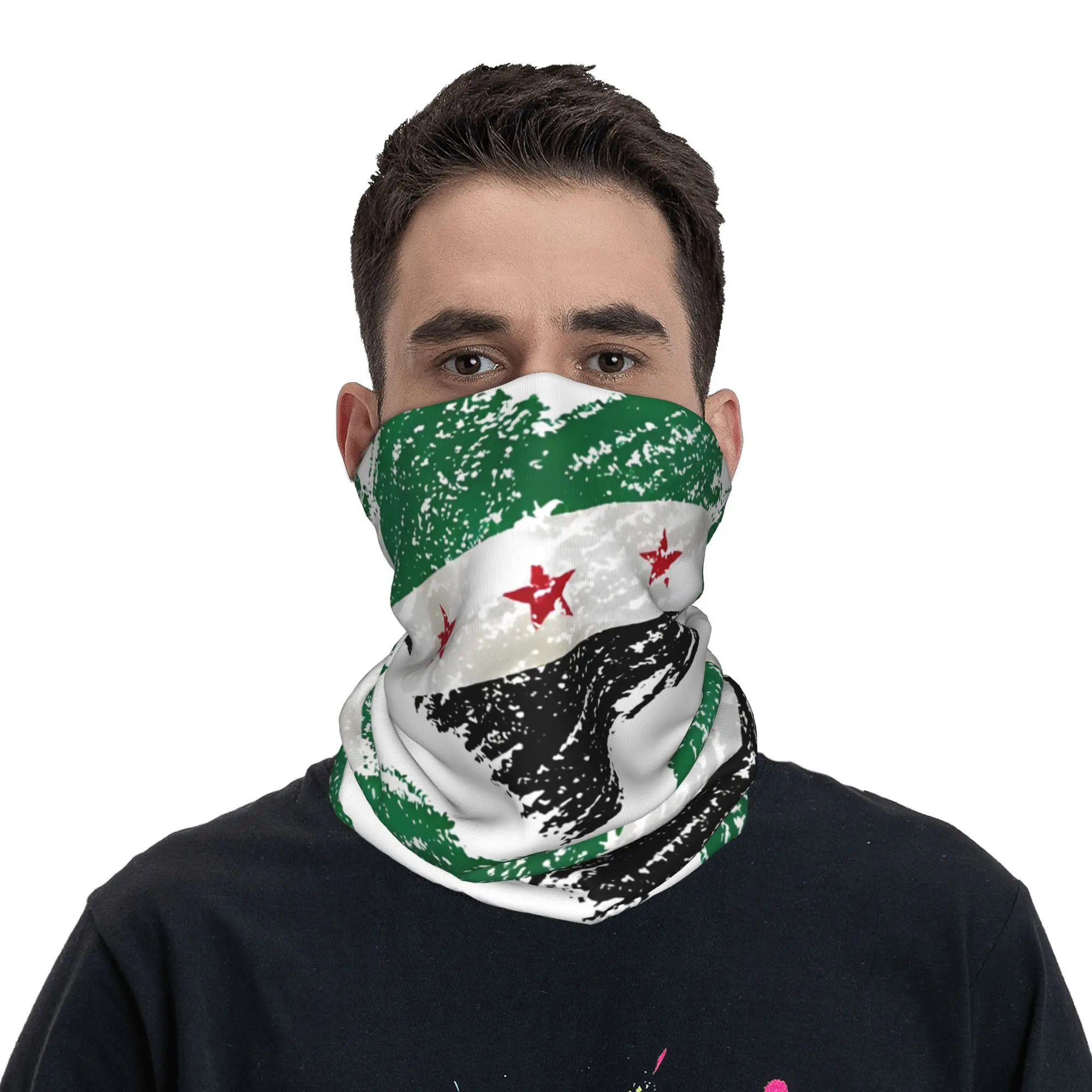 Scribble I Love Syria Flag Bandana Neck Cover Printed Syrian Arab Republic Mask Scarf Multi-use Cycling Scarf Cycling Adult