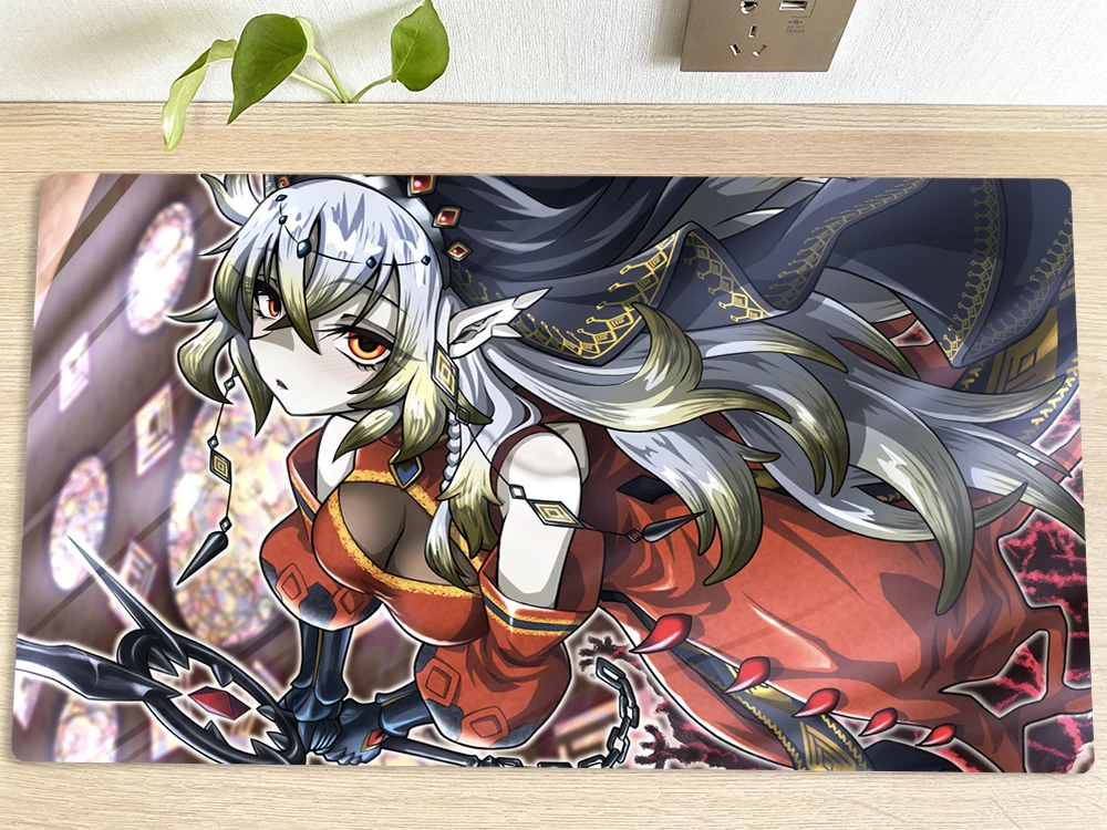 YuGiOh Girl Table Playmat Red Cartesia, the Virtuous TCG CCG Mat Trading Card Game Mat Mouse Pad Gaming Play Mat Mousepad