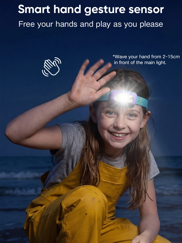 AliExpress cycle zone Child's Headlight Type-C Rechargeable Ultralight Kids Head Flashlight Induction Headlamp Outdoor Fishing Camping Emergency Light