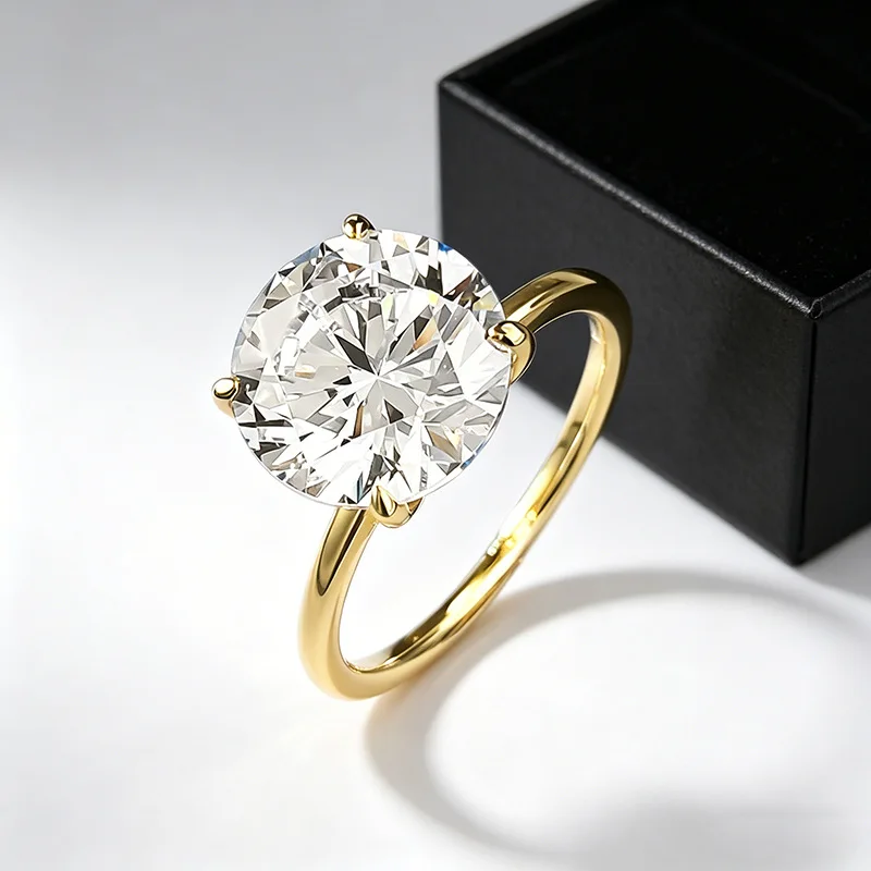 14K Gold Solitaire 10mm Lab Diamond Ring 925 Sterling Silver Engagement Wedding Band Rings for Women Bridal Promise Jewelry