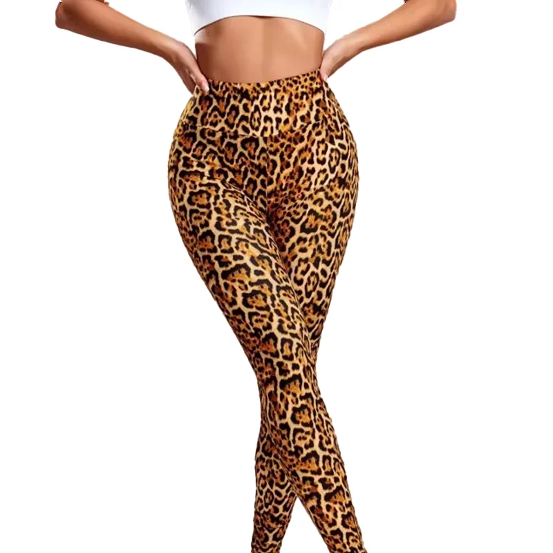 Damskie legginsy z wysokim stanem w panterkę, seksowne modelujące pośladki, bezszwowe, obcisłe spodnie fitness, push-up, marszczone, odzież sportowa damska.