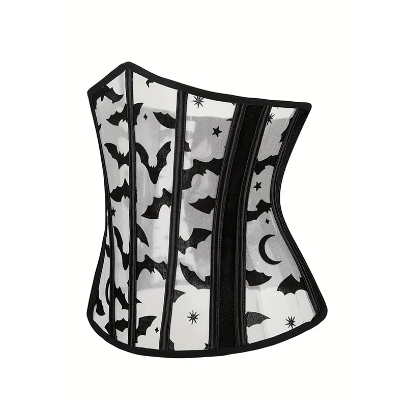 2024 Fishbone Corset Bat Print Waist Seal Shaped Body Outwear Waist Clip Belt Black Underbust Corset Women Lingerie Waist belt