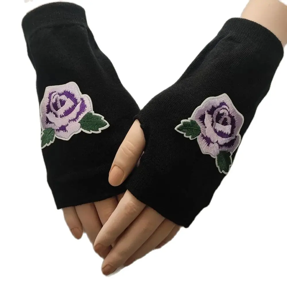 Neue bestickte Rosen strick handschuhe finger lose Handschuhe