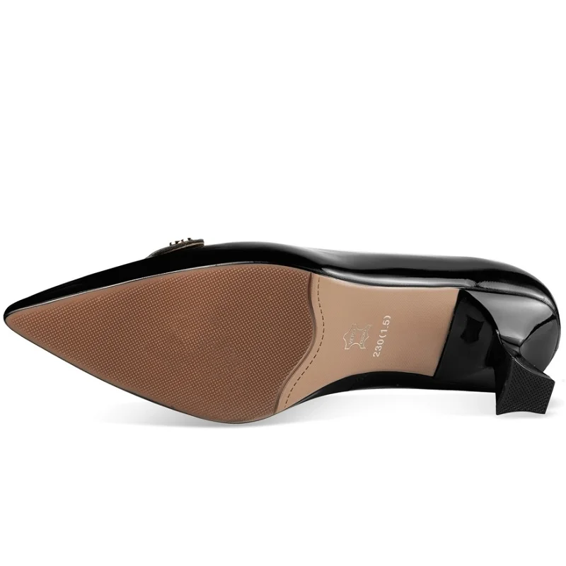 【JOCHEBED HU】Good Quality Women Brand Genuine Leather Shoes Pointed-toe Thin High Heels Lady Shallow Party Dress Shoes 33-43