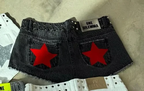 Imagen 1 del producto ONE DILEMMA Mini pantalones cortos Y2K, ropa de mujer, pantalones cortos de cintura baja con patrón de moda Harajuku, pantalones cortos vaqueros sexis de alta calidad a la cadera para chica