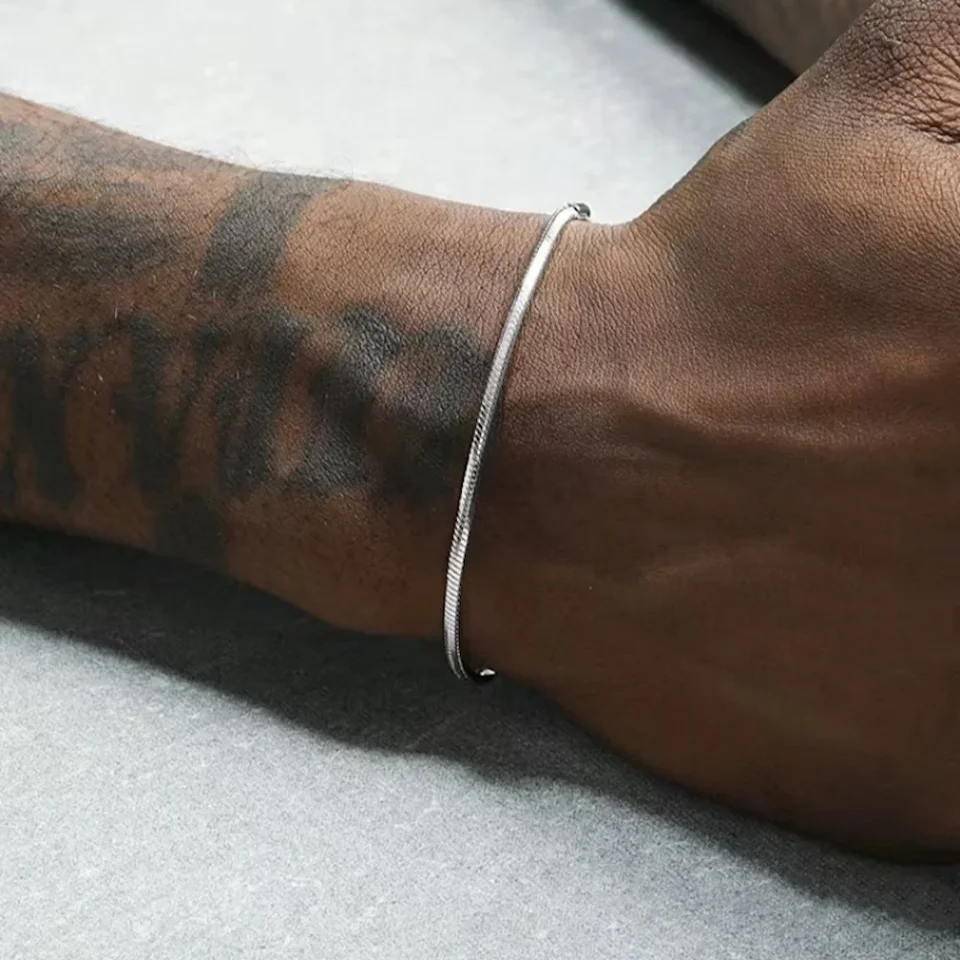 ALIZERO 925 Sterling Silver 3mm Snake Chain Bracelet For Men Women