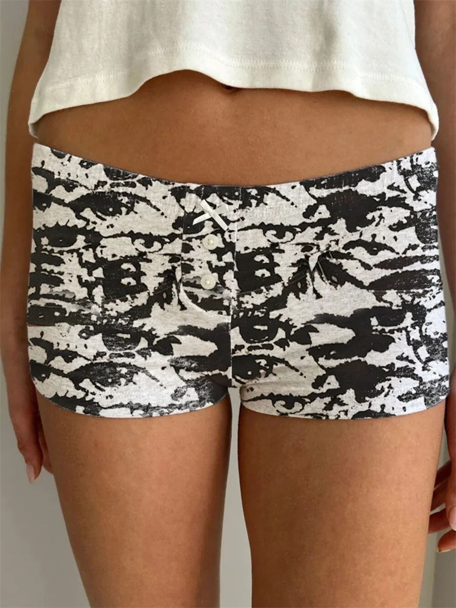 여성용 단추 프론트 라운지 반바지, 캐주얼 그래픽 단색, 로우웨이스트 핏 반바지, 외출 반바지