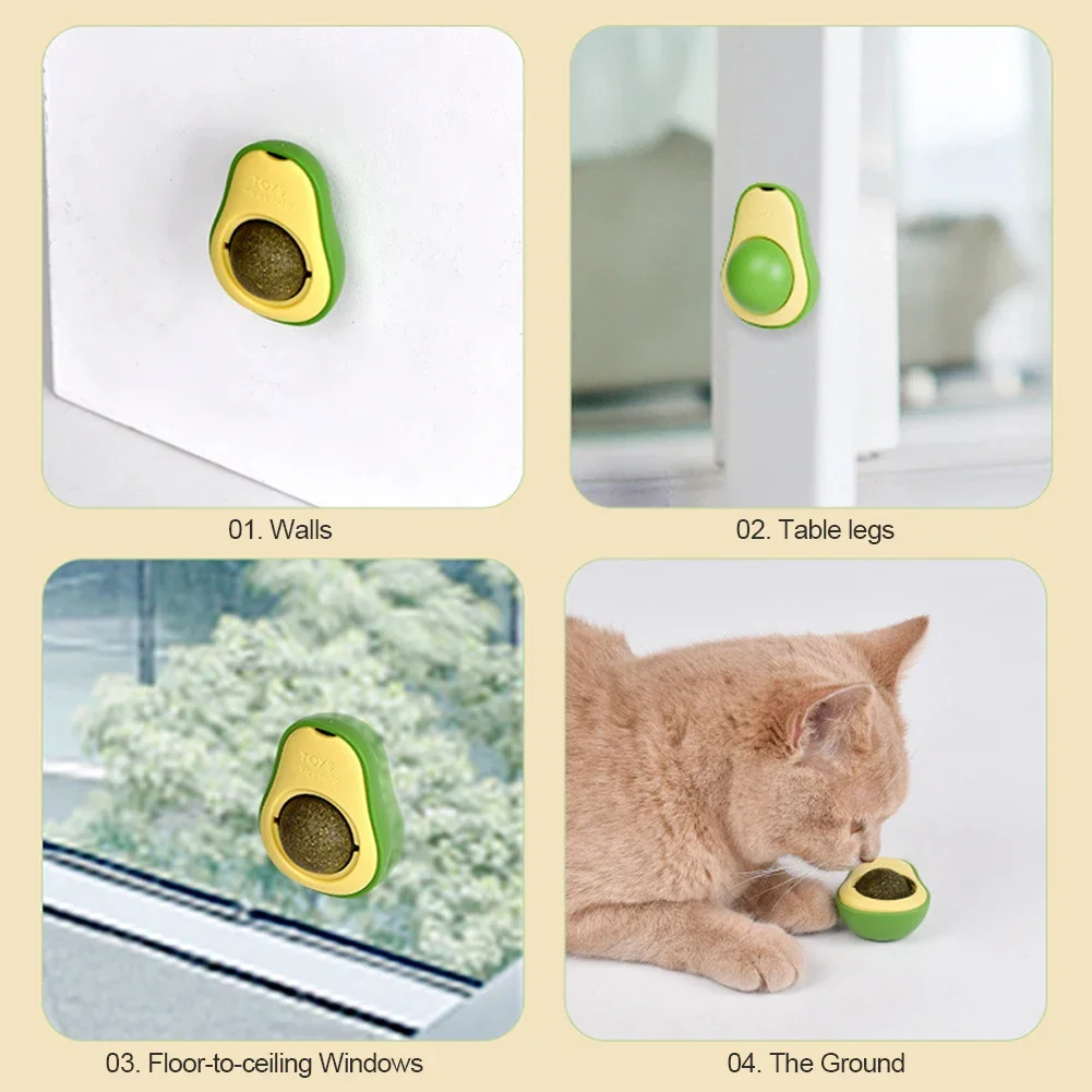 360° Rotation Cat Toy Cute Avocado Cat Mini Ball Cat Mint Cat Training Kitten Nutrition Energy Ball Cat Supplies Cat Catnip Ball