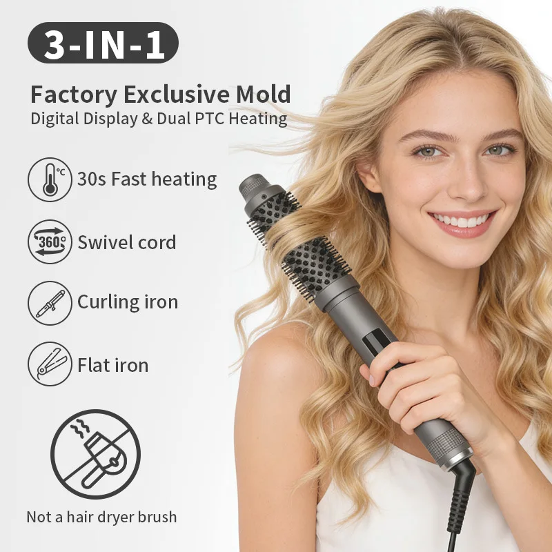 

Многофункциональный стайлер 3-в-1: плойка, выпрямитель и расческа-щетка для придания объема, без повреждения волос