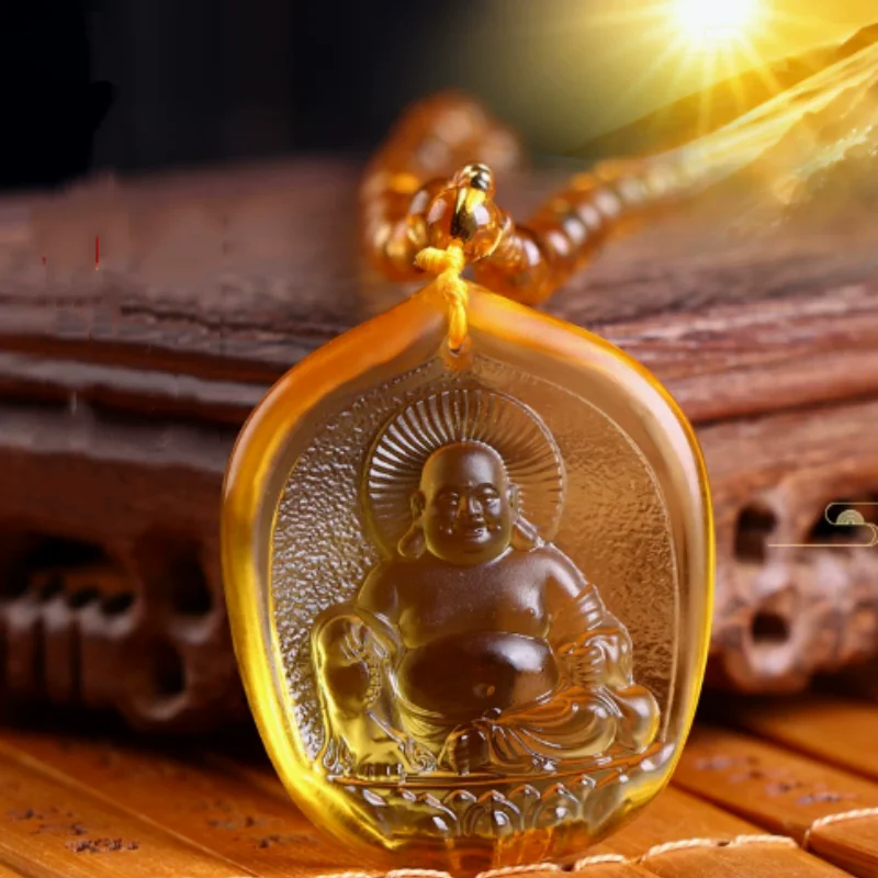 Retro Liuli Golden Maitreya Buddha Statue - Feng Shui Laughing Buddha Hanging Ornament, Wealth & Joy Home Auspicious Decor