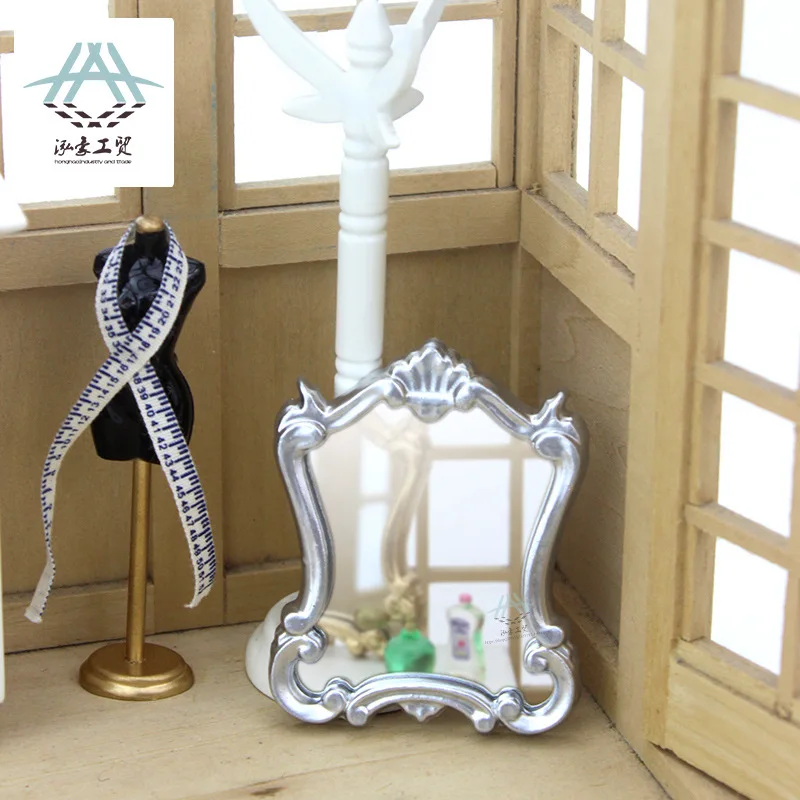 Mini miroir de maquillage 1:12, scène de chambre à coucher, accessoires de maison de poupée, accessoires de photographie, décoration créative, modèle de jouets alimentaires miniatures