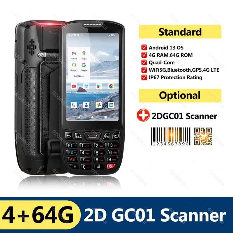 New! Android 13 PDA 4G+64G Qualcomm Processor CPU 1D 2D Barcode Scanner Reader NFC IP67 Rugged Data Collector Terminal PDA