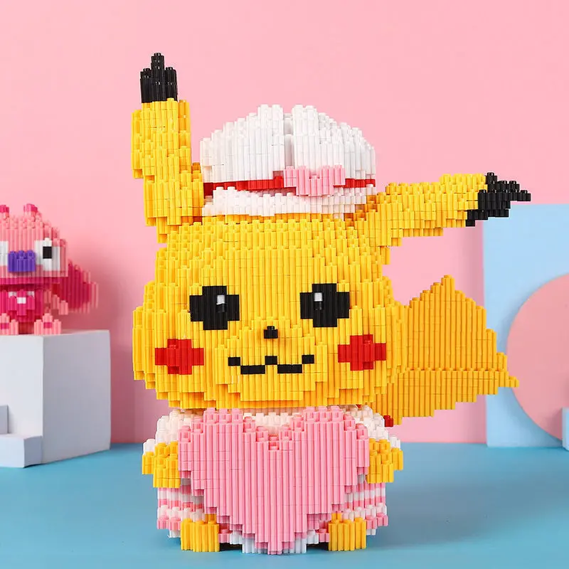 Pokemon New 28CM Pikachu Building Blocks Cartoon Animal Model Educational Toys Graphics Action Figure Assembled Toys for Kids